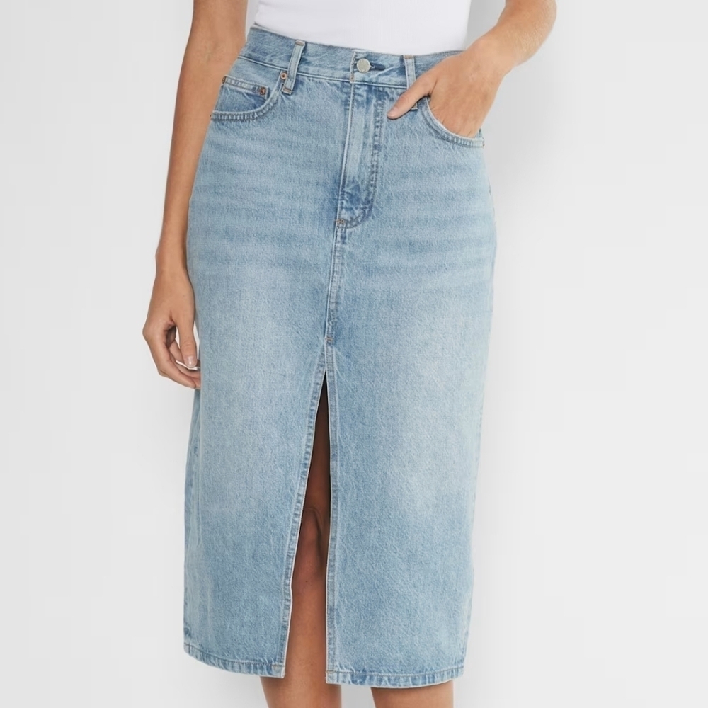 Aritzia Denim Forum The '90s Halle Midi Pockets Jean Women's Denim Skirt Size 31 - Picture 2 of 16